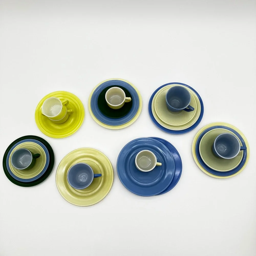 Akro Agate Vintage 1930-1940's Mini Toy Tea Set 24pc Pastel Slag Glass Dish Lot